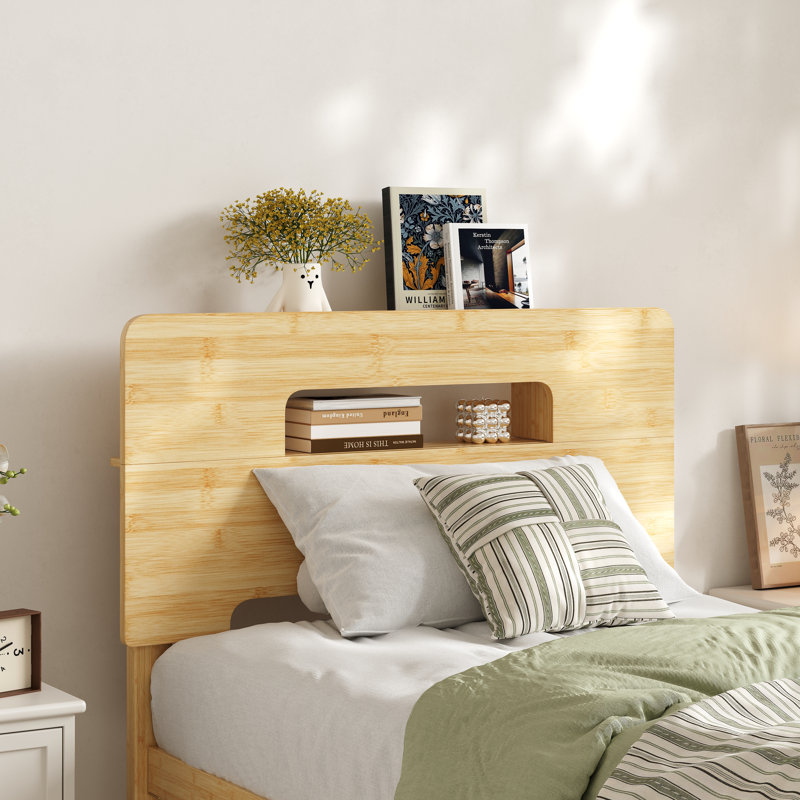 Cadre de lit simple de 35,5 cm (14 po), cadre de lit plateforme avec tête de lit et base en bois massif, support à lattes métalliques, aucun sommier requis, montage facile
