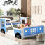 Lit plateforme bleu en forme de voiture pleine grandeur avec roulettes - Bois de pin et portes de conception de voiture ludique-535329751