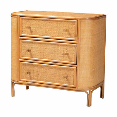 Bravin Bali & Pari Radenza Bohemian Light Honey Rattan 3-Drawer Storage Cabinet
