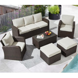 6 Pieces Patio Furniture Set Sectional Wicker Sofa Outdoor Conversation Sets With Table And Ottomans For Garden, Poolside, Backyard
