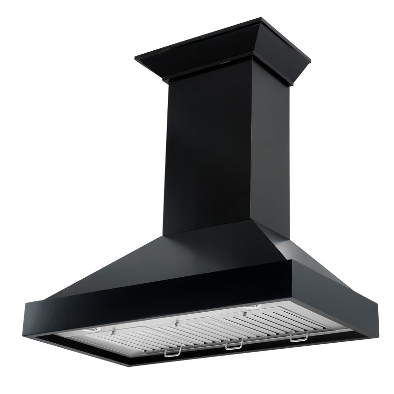 30" Wood 400 CFM Ducted Wall Mount Range Hood, Black, 36" W