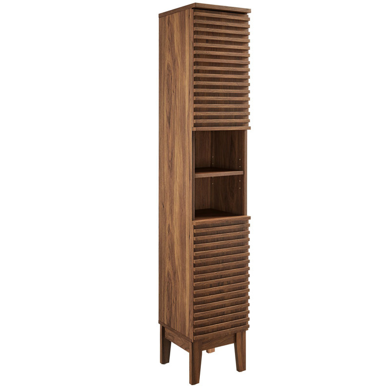 Walnut Tall Freestanding Cabinet with Adjustable Shelves