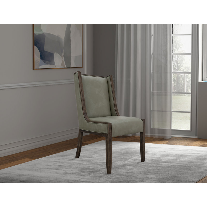 Chaise rembourrée, Similicuir vert, Bois brun