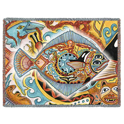 Pure Country Weavers Halibut Blanket - Animal Spirits Totem by Sue Coccia - Gift Tapestry Throw Woven from Cotton - Made in the USA (72x54)