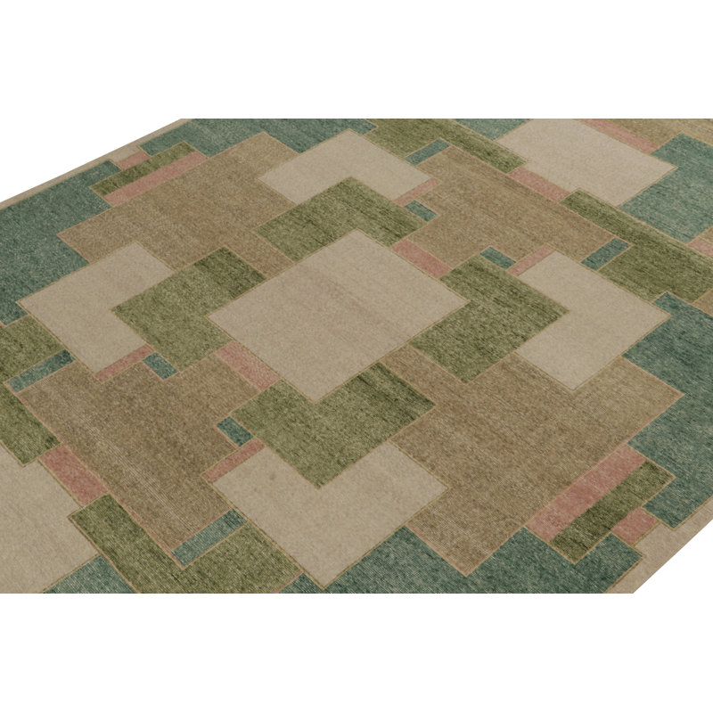 Distressed Homage Hand Knotted Wool Geometric Area Rug, Rectangle 5' x 7'