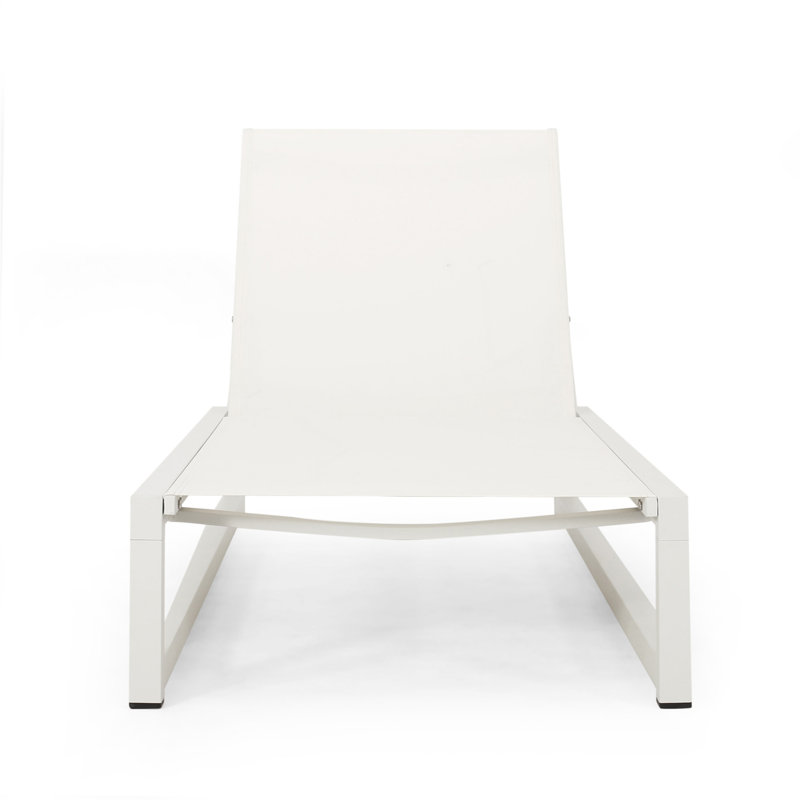Adjustable Aluminum Chaise Lounge With Mesh Seating, White