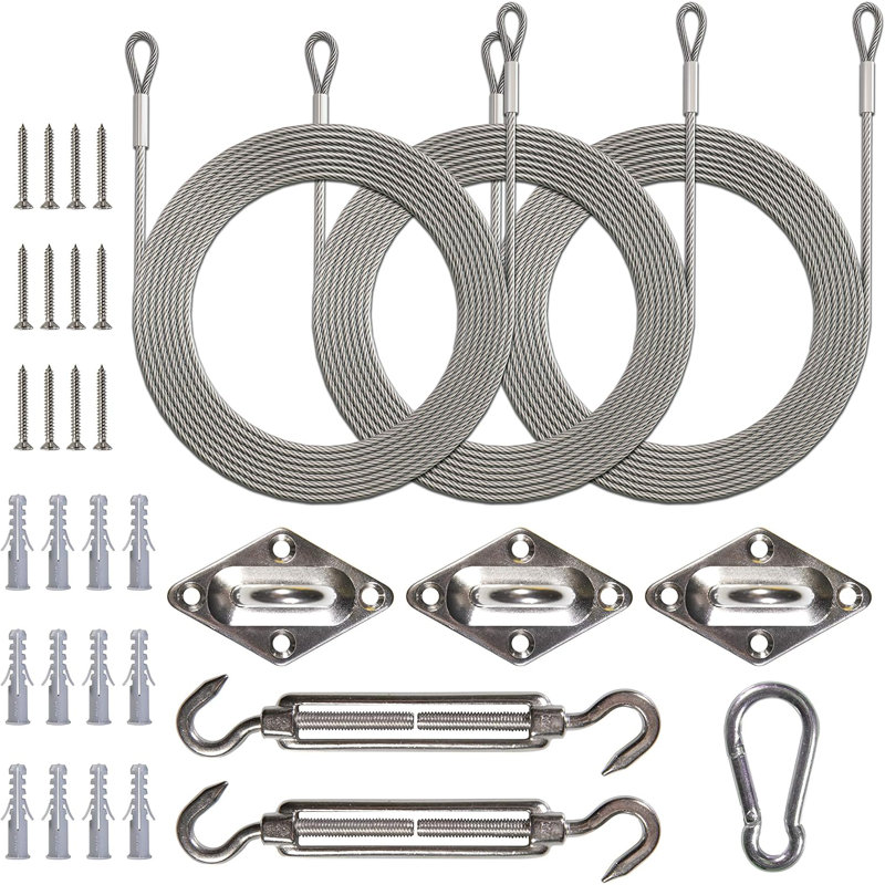 Amgo Hardware Kit Set for Triangle Sun Shade Sails Canopy (6 Inch Hardware Kit + Cables)