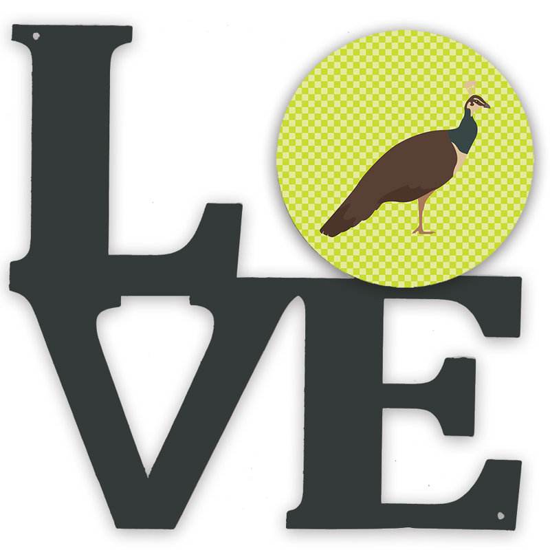 Décoration murale paon en métal love peahen indien, Vert
