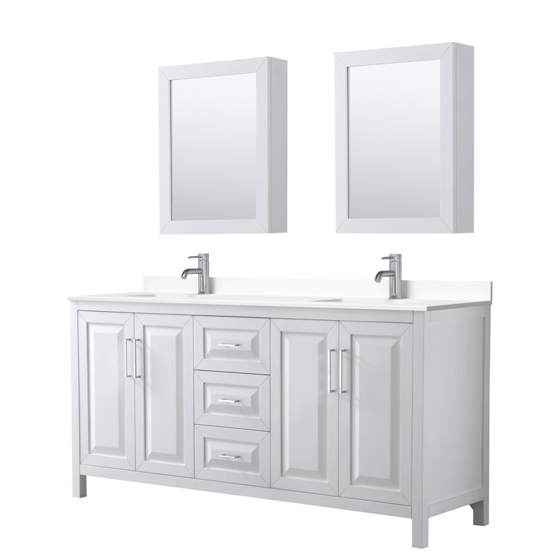 Daria 72'' W Double Vanity, White, Polished Chrome, White Cultured Marble