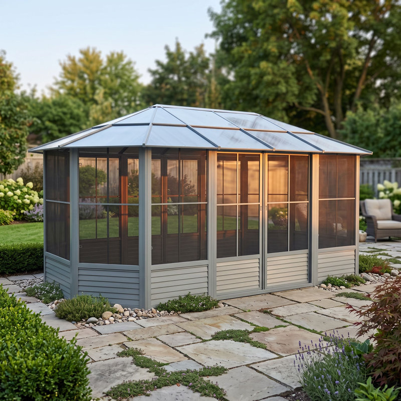 Gazebo Penguin Florence Solarium 12 Ft X 18 Ft Polycarbonate Roof - Slate, 18 Ft. W x 12 Ft. D, Gray