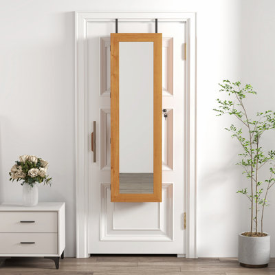 Armoire en bois pour armoire à bijoux avec miroir pleine grandeur, verrouillable au mur et lumière DEL