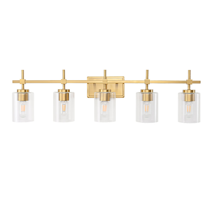 Aviara Lights Dimmable Bathroom Vanity Light Modern Wall Sconce With Ribbed Galss Shade, Brushed Brass, Ribbed Glass