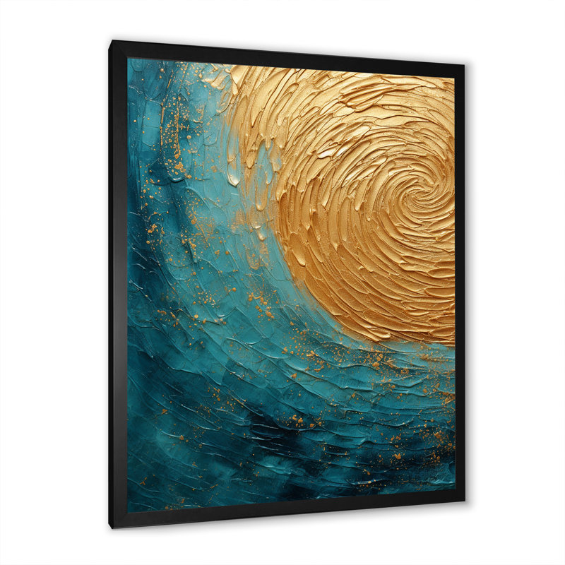 Toile dorée sarcelle alchimie spirale III, H 40 po x l 30 po x P 1,5 po, Cadre photo noir simple