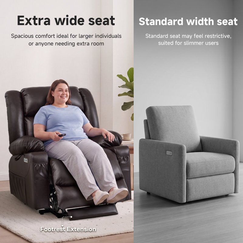 Dual Motor Power Lift Chair Recliner for Elderly with Massage and Heat, Infinite Position Electric Lift Recliner with USB A&C, Cup Holders (T6010 - Faux Leather, Dark Brown, Oversized )
