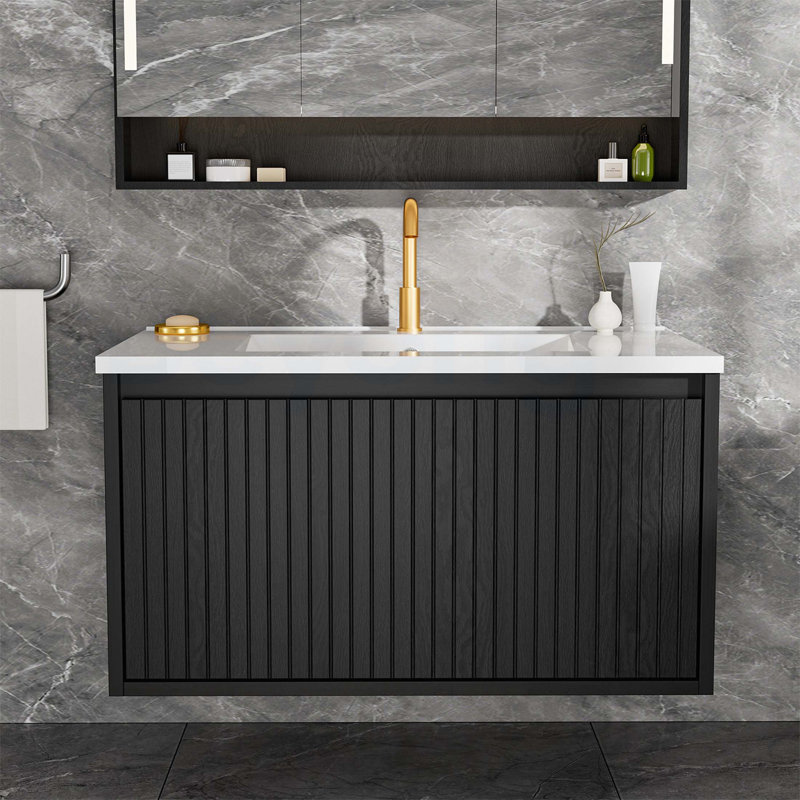 Meuble-lavabo 30 po avec lavabo en céramique, Noir
