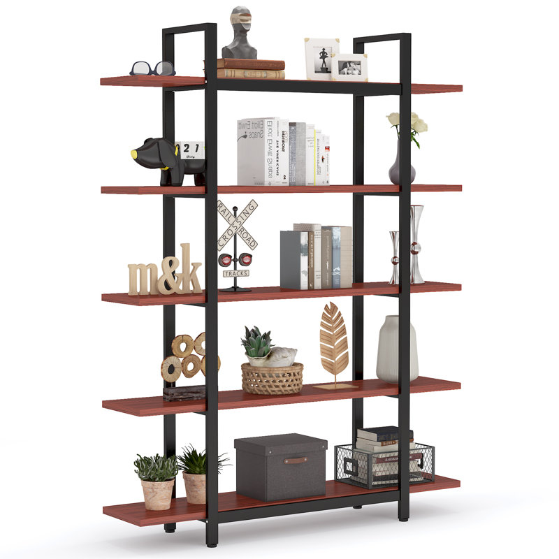 Aadrit 119.9 cm W Etagere Bookcase, Cherry/Black