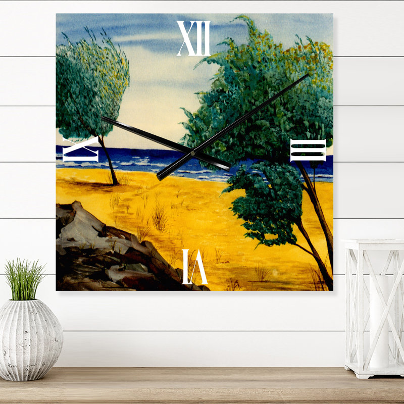 Orange Beach By the Coastline - Horloge murale nautique et côtière, Grand