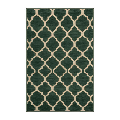 Machine Washable Trellis Green Area Rug