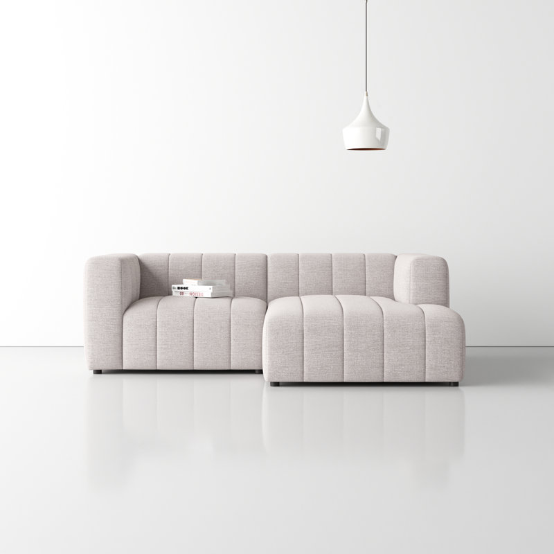 Bowry Upholstered L-Shaped Sectional, Right Hand Facing, Gray Polyester