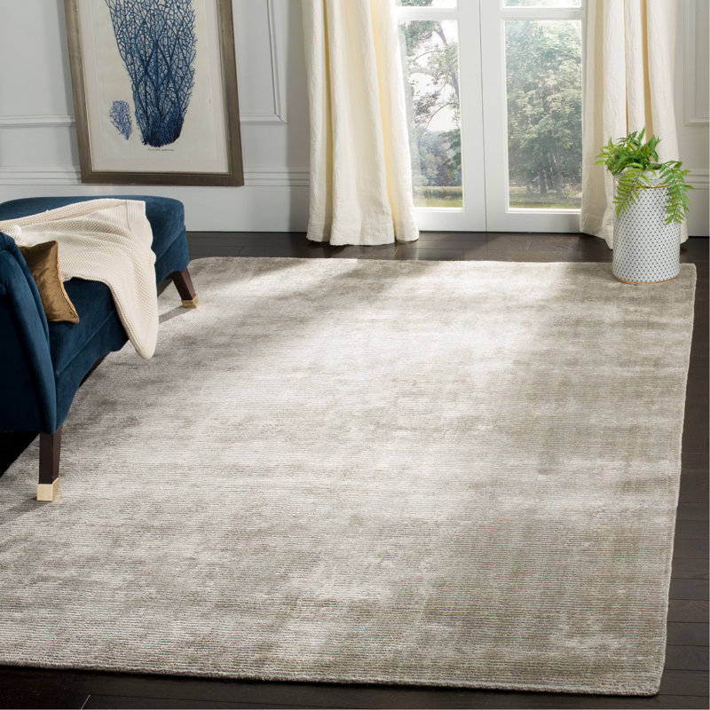 Tapis gris tissé à la main en viscose / laine / coton Irvona, Rectangle 6 pi x 9 pi
