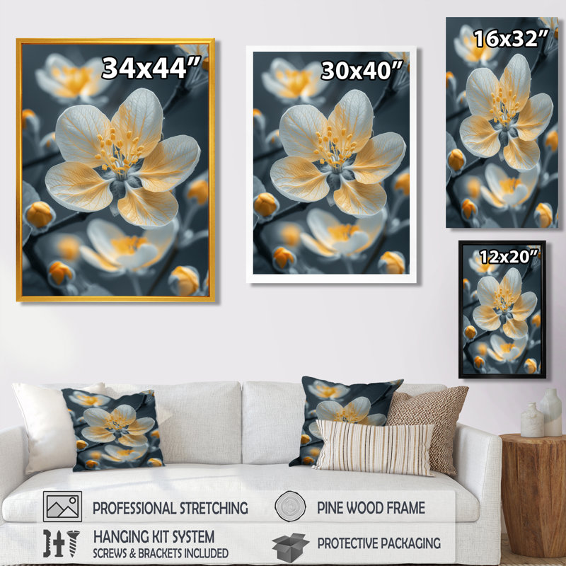 «Yellow Apple Blossom Wonders II», reproduction d'art murale, Toile tendue, H 12 po x l 20 po