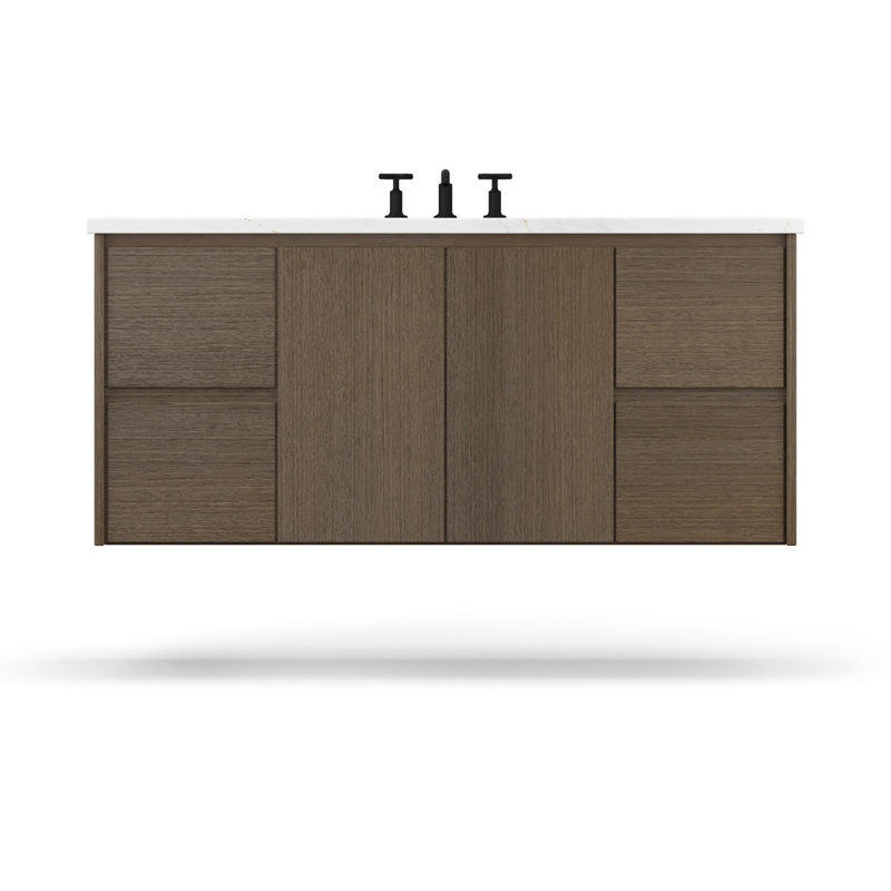 Gilded Single Extra Wide Bath Floating Vanity, Smoked Modern, 60"
