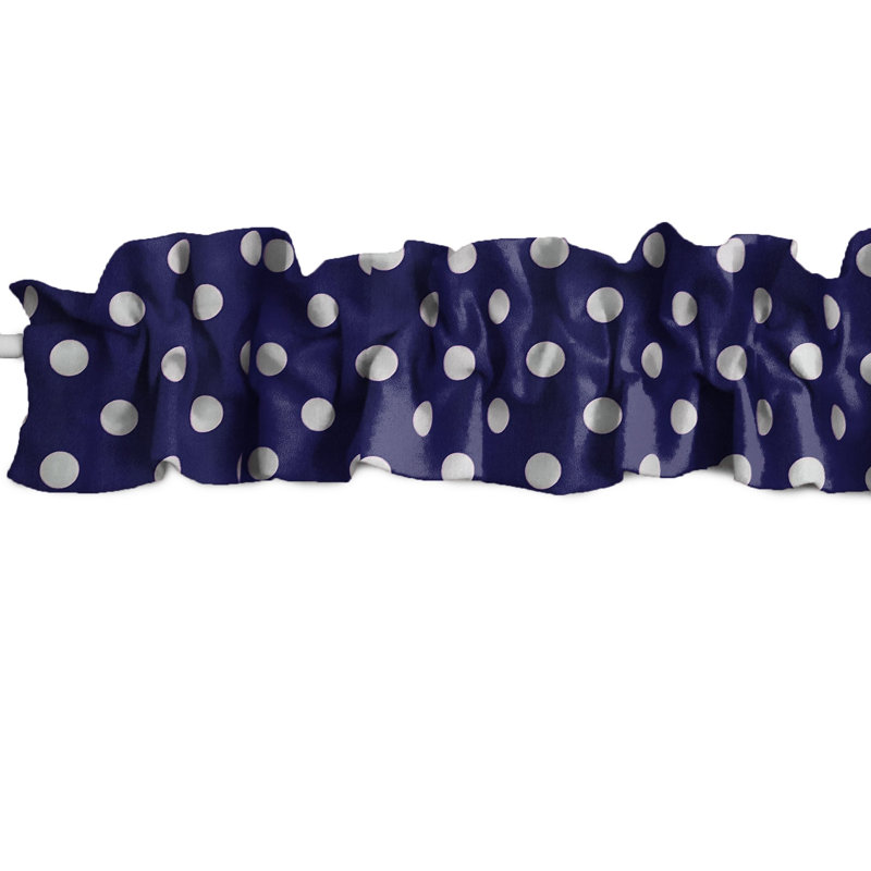 Cantonnière sur mesure en mélange de coton à pois, L 144 po x L 9 po, Bleu marine/blanc