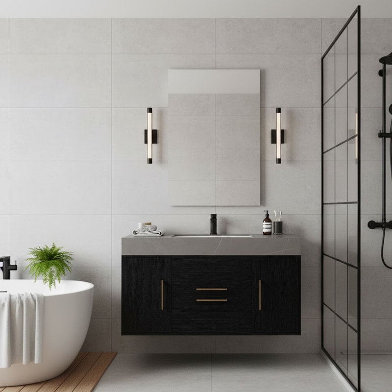 Meuble-lavabo simple mural avec comptoir en marbre artificiel