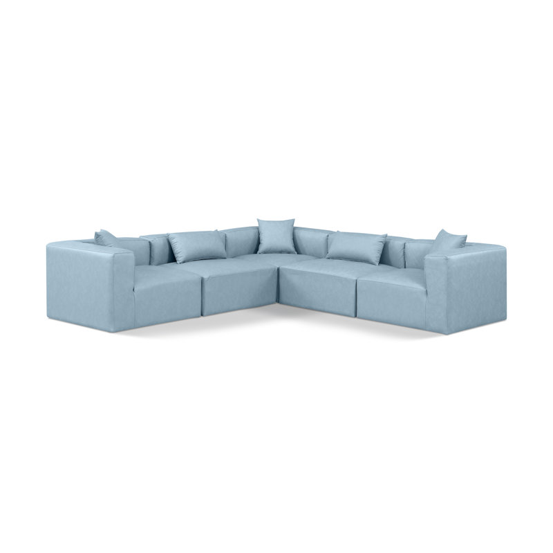 Canapé modulaire en similicuir 5 pièces Houswerth, Cuir végétalien bleu clair