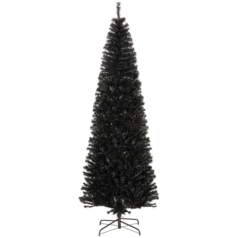 Arbre de Noël HOMcom 8 pi, arbre de Noël artificiel non éclairé, sapin de Douglas mince avec branches réalistes, arbre d'Halloween avec 1168 pointes, noir