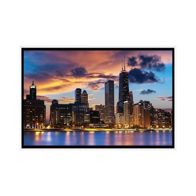Chicago Skyline by Paul Rommer iCanvas, 32" H x 48" W x 1.5" D, White Floater Frame Canvas