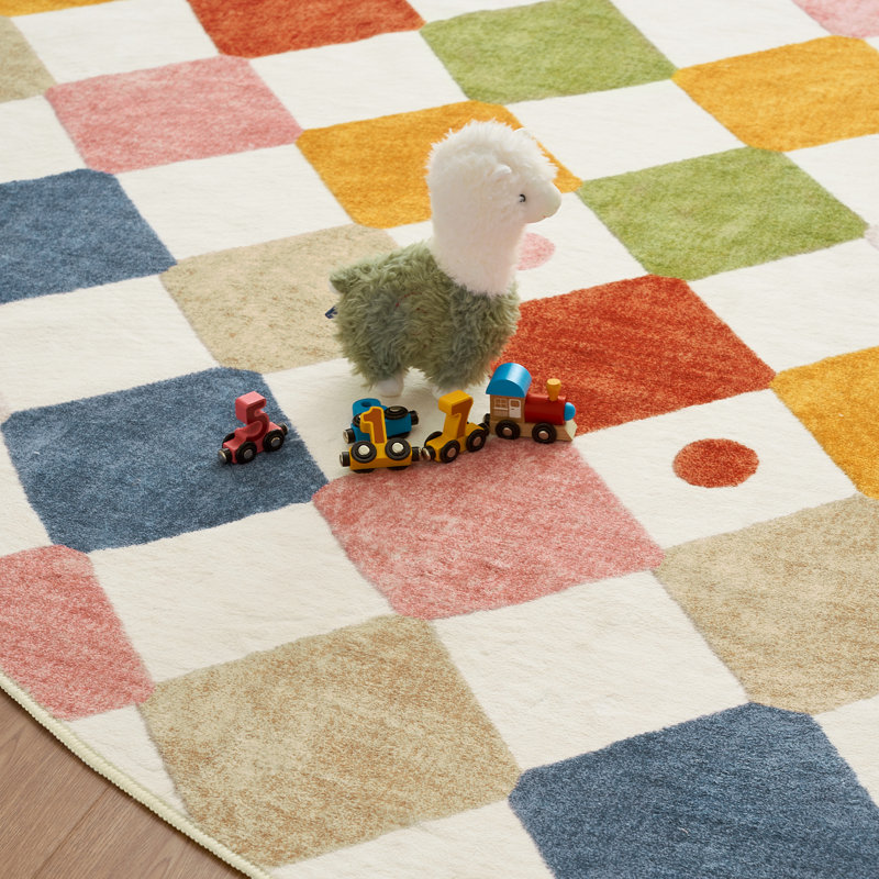Colorful Diamond for Kids Washable Non-slip Rug, Corner 8' x 8', Argyle Circus
