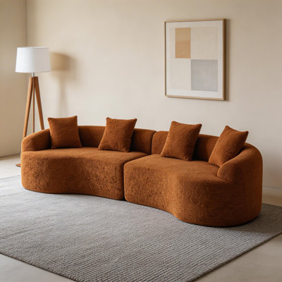Orange Curved Modular Sectional Sofa - 110" Luxurious High-Density Chenille Sleeper Couch for Cozy Living Spaces