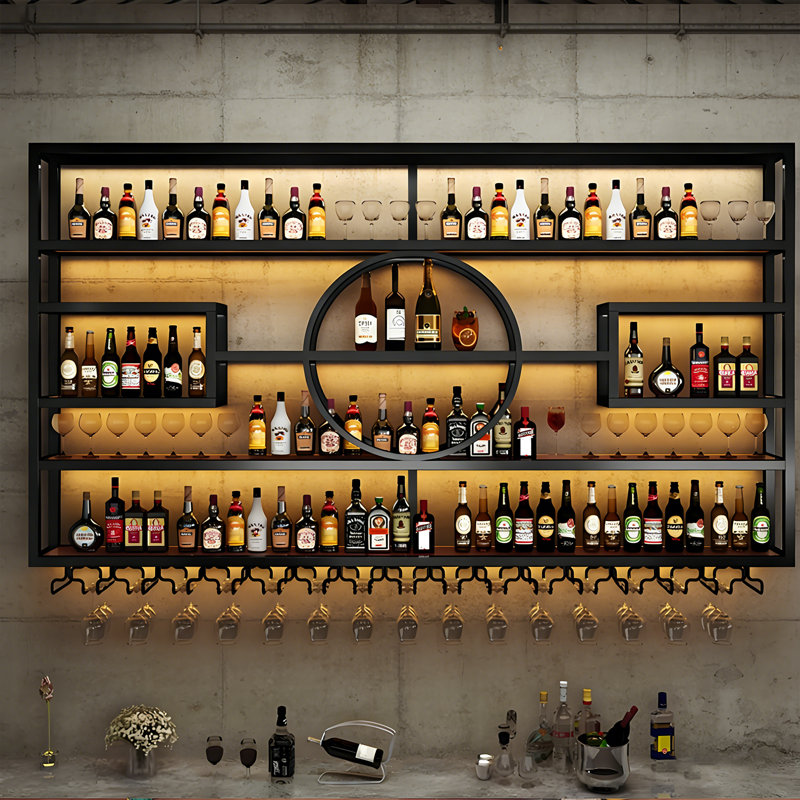 Industrial-Style Black Wall-Mounted Storage Display Shelf（Without Led Strips）, 51.1" H x 70.8" W x 7.8" D