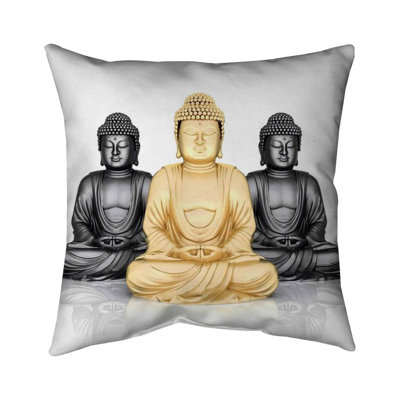 Trio of Buddhas Square Throw Pillow Cover