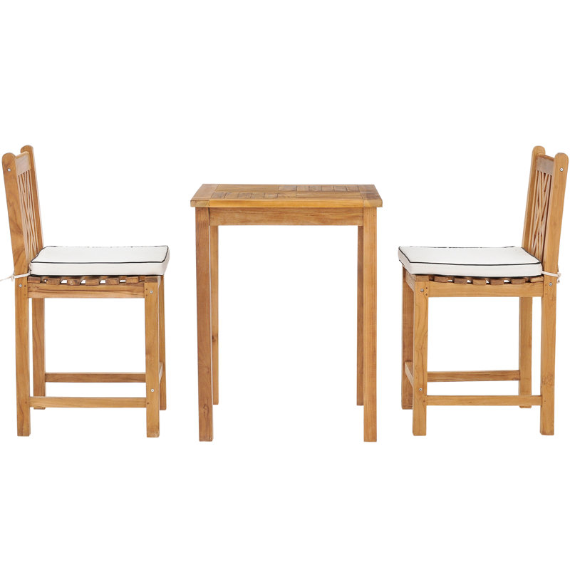 Outdoor 3 - Piece Teak Dining Set with Cushions, 27" L x 27" W x 35" H