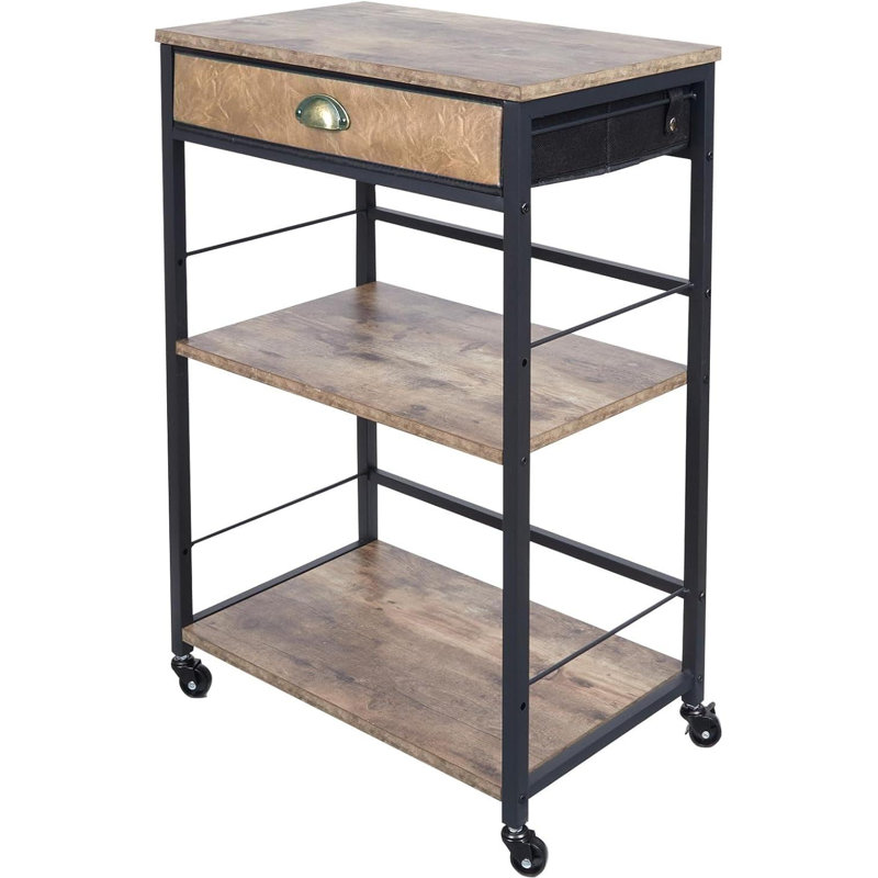 Coffee Bar Cart With Storage, 3-Tier Coffee Table With Drawer For Home Buffets & Sideboards,Coffee Station Corner Table With Rolling Wheels For Kichen, Entryway,(Brown And Black)
