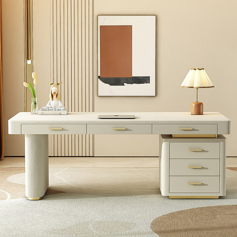 Bureau rectangulaire moderne en pierre frittée de style moderne minimaliste, H 29,53 po x l 62,99 po x P 27,56 po