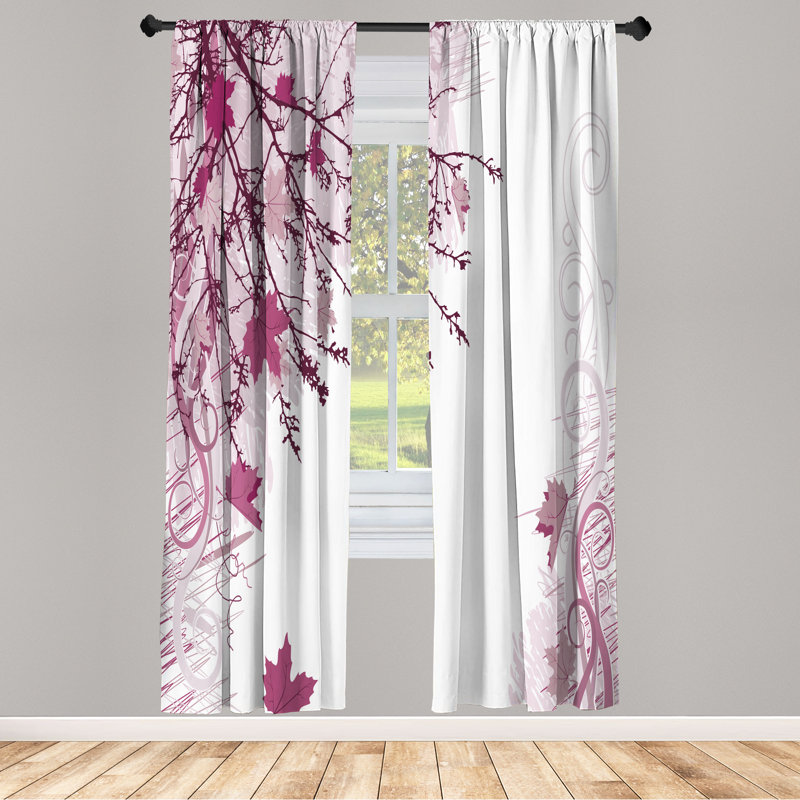 Ebern Designs Nature Curtains, Fall Earth Tones Autumn Leaf, Pair of 28", Dark Magenta, 28" W x 84" L