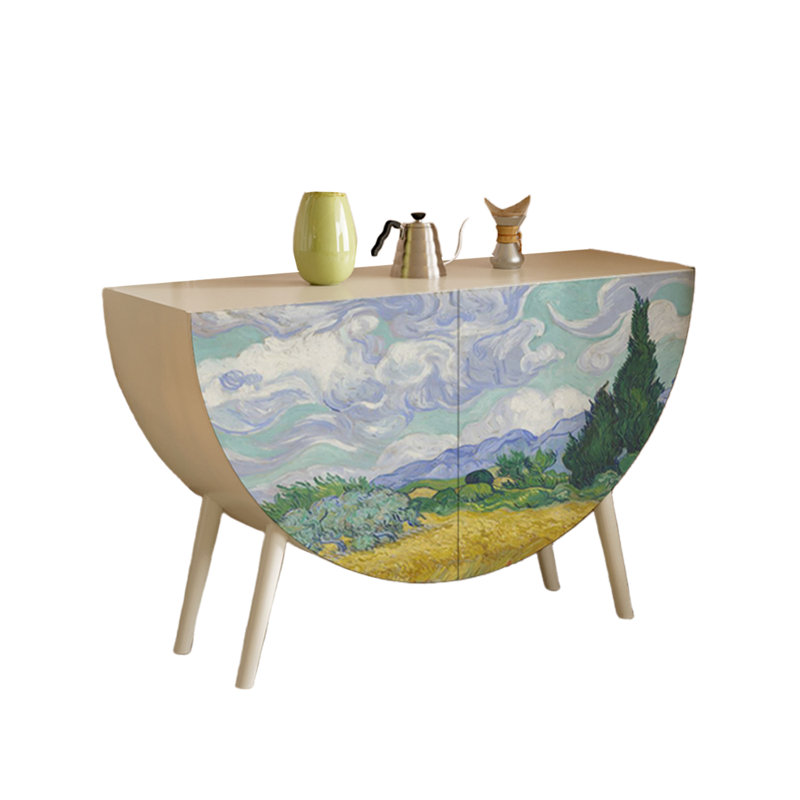 Buffet peint en demi-lune, Blanc / multicolore