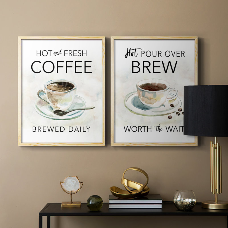 Café chaud et frais - Impression encadrée de qualité supérieure - Prêt à accrocher - Aucun clou requis - Aucun clou requis