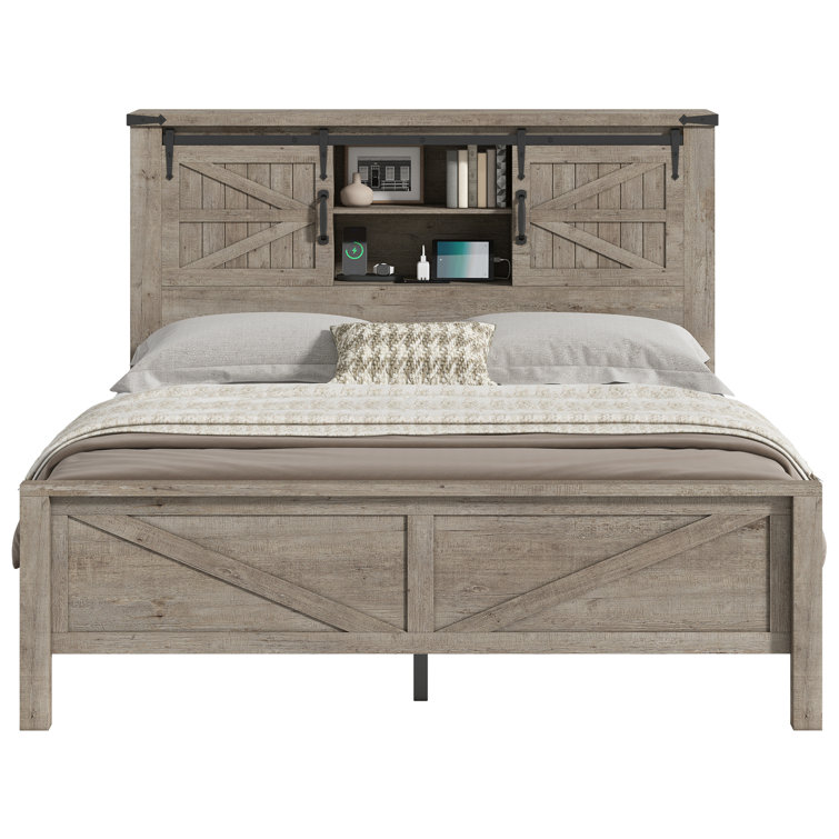 3 Pieces Farmhouse Bedroom Set, Bookcase  Bed Frame, 5 Drawer Dresser, 4 Drawers Dresser