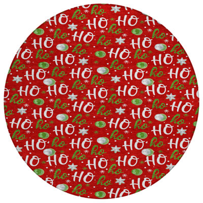 Machine Washable Indoor/Outdoor Snowflake Ho Ho Ho Xhevrie Red Rug