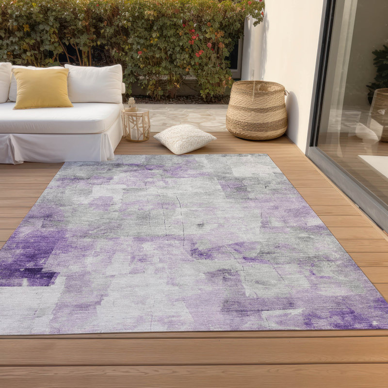 Lavender and Gray Abstract Washable Indoor/Outdoor Rug