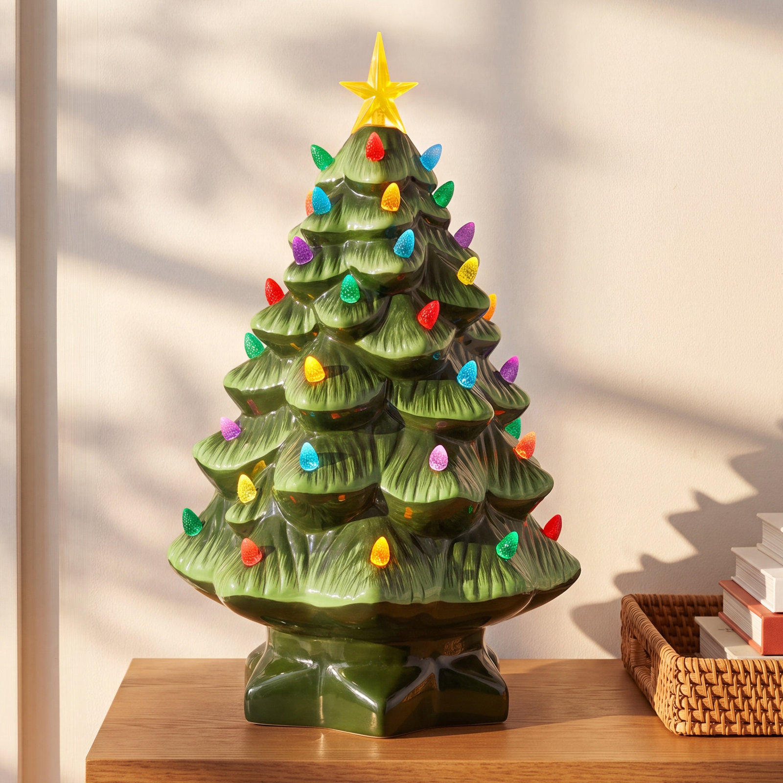 Nostalgic Green Ceramic Tabletop Tree, 14.25 H" x 8.5 W" x 8.5 D"