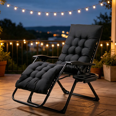 Zero Gravity Folding Recliner Chair with Removable Thick Cushion & Side Cup Holder Tray, Heavy Duty Steel Frame Portable Outdoor Lounge Chair for Patio, Poolside & Indoor Relaxation