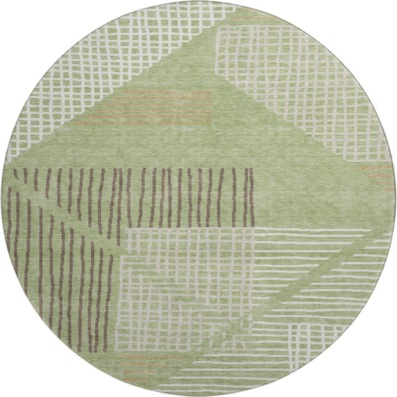 Premium Machine Washable Mayfield AMF2270 Striped Rug, Aloe, 8' Round