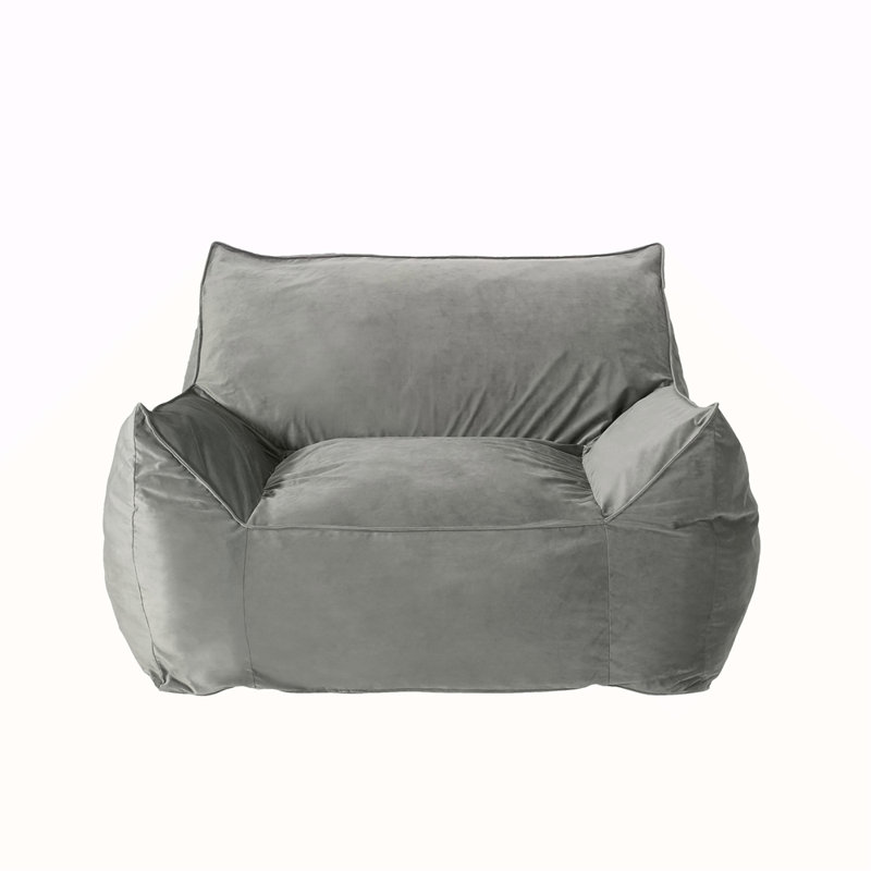 Velveteen Bean Bag Chair With Armrests, 43.11" H x 40.11" W x 40.11" D, Gray Velvet