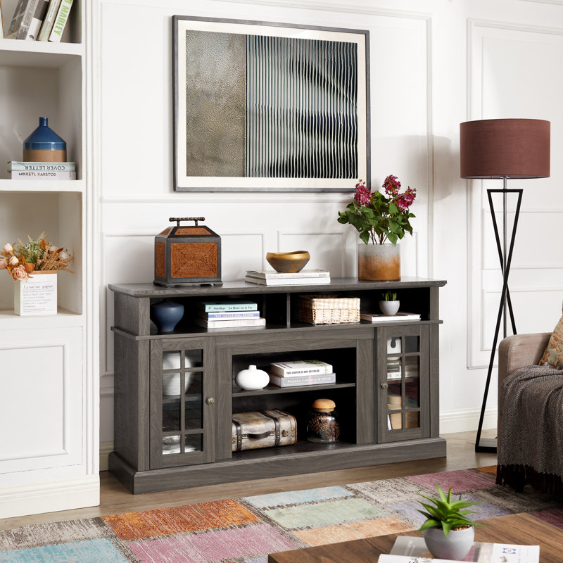 Classic TV Media Stand Modern Entertainment Console For TV Up To 65" With Open And Closed Storage Space, Dark Walnut/Black, 58.25"W*15.75"D*32"H
