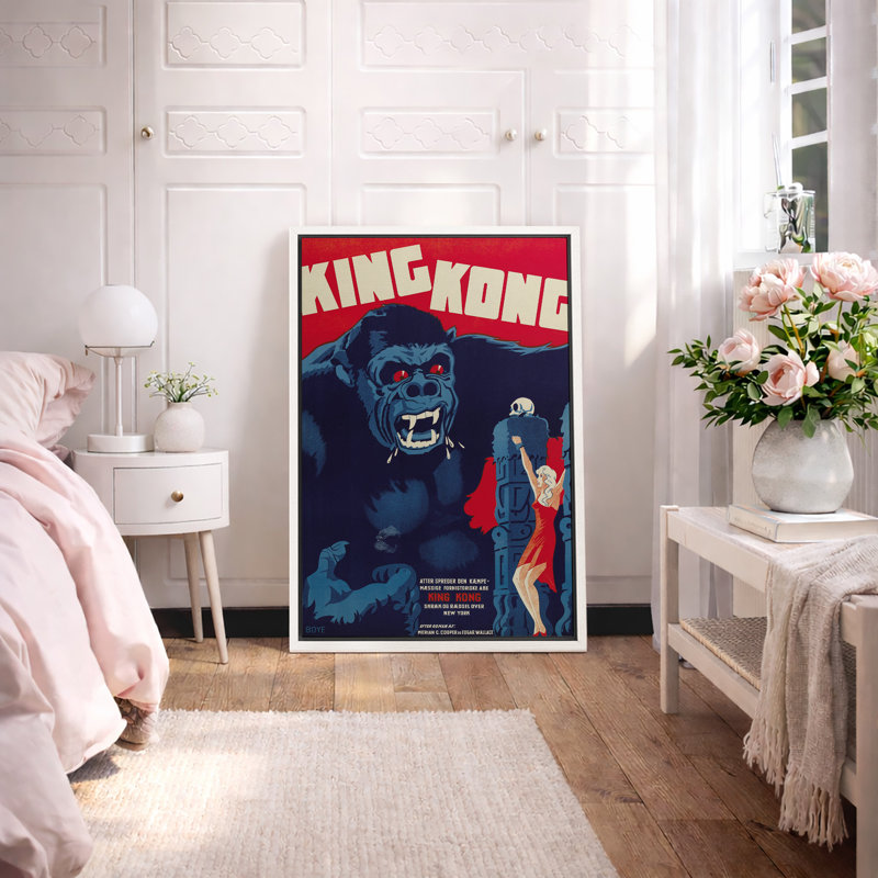 Vintage King Kong Movie Poster Artwork, Retro Classic Monster Film Pictures, Framed Canvas Giclee Print Wall Art